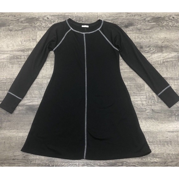 Wet Seal Body Con Dress Black White Sz M~Long Sleeve~Chest 32/34” ~ Flare~ A8 - Picture 3 of 4